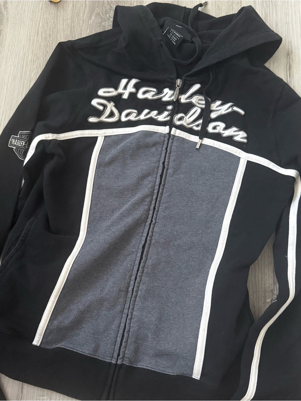 Harley-Davidson Black & Gray Zip Hoodie with White Piping